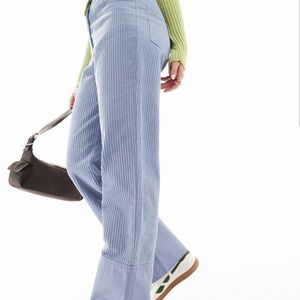asos design mixed fabric cord pants in blue - US 8